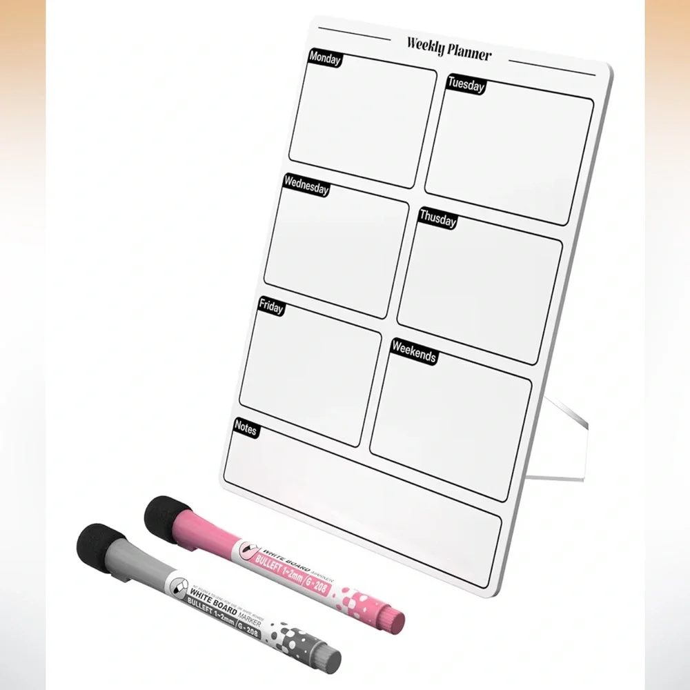 Acrylic Weekly Dry Erase Planner Board with Markers - White